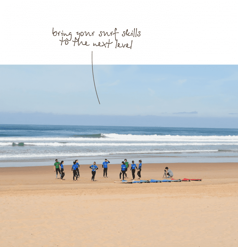 surf students standing in a circle, preparing for surf